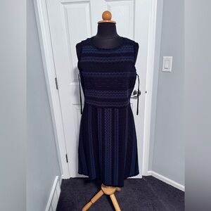 Ann Taylor Black and Blue Textured Midi Dress